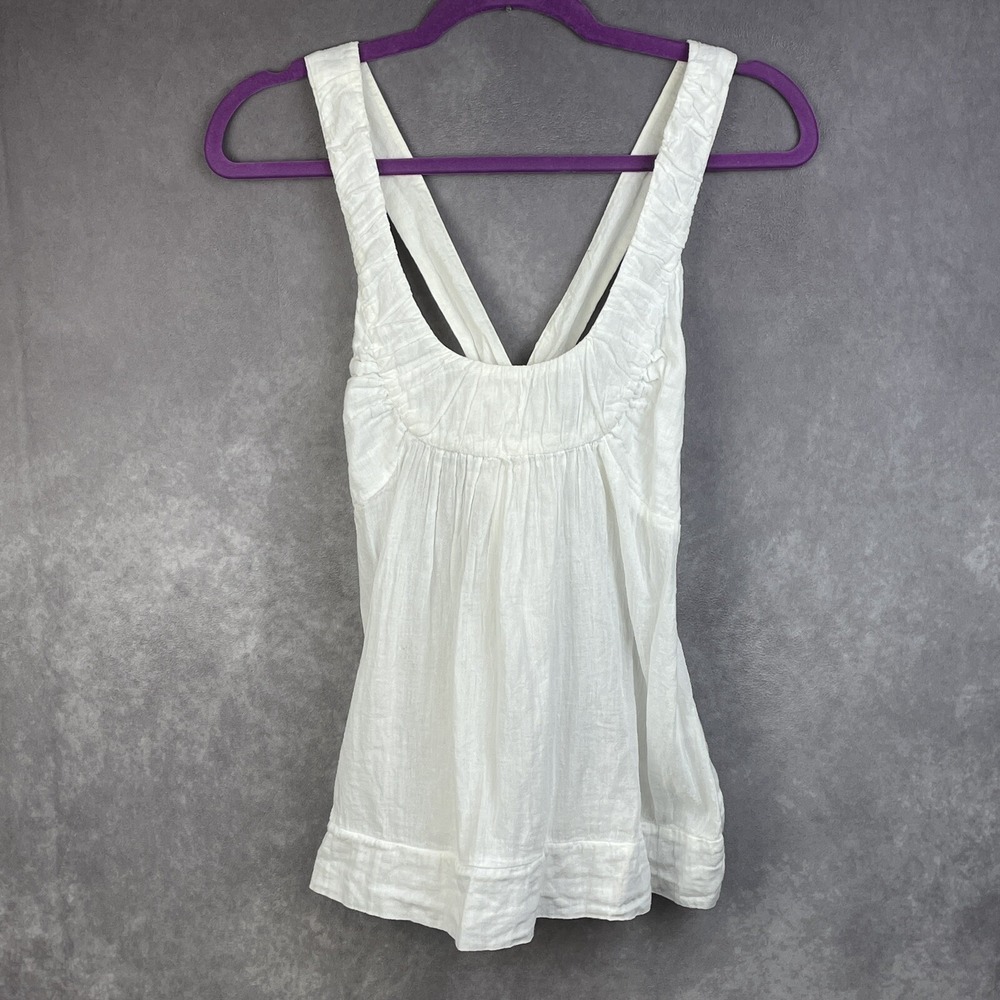 Anthropologie Souvenir Edition Staci Woo Top Womens Small/1 White Cotton Shirt‎